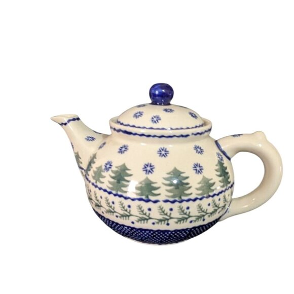 Boleslavies Polish Pottery Winter Moose Teapot Handmade Tree Evergreen Design - Picture 4 of 11